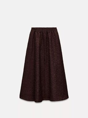 Zara Jacquard Dark Brown Midi Skirt